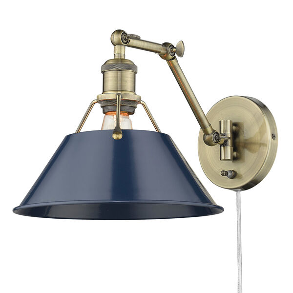 Orwell Aged Brass and Navy Blue One-Light Wall Sconce, image 1